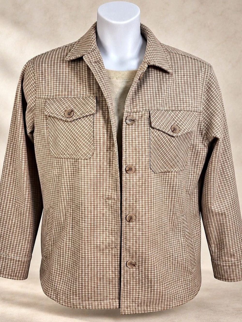 Potter’s Pot Tan & Cream Checked Button-Front Jacket Size S